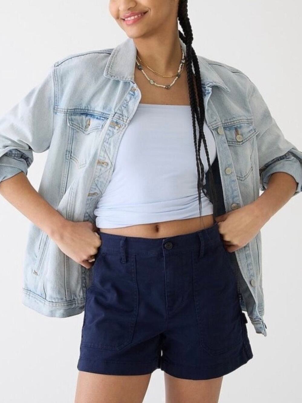 J. Crew Women’s Sz 8 Foundry Chino Shorts Navy Blue Cotton Blend Pockets